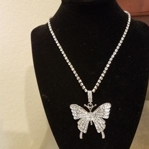 Rhinestone Butterfly Pendant Necklace